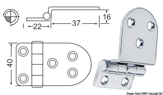 Cerniera inox a sbalzo 59x40 mm